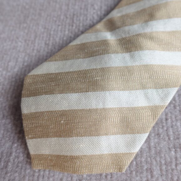 Celine Mens Tie Yellow Striped Jacquard Silk Made in Spain - Picture 1 of 9